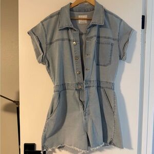 Celebrity Pink Light Blue Denim Utility Romper